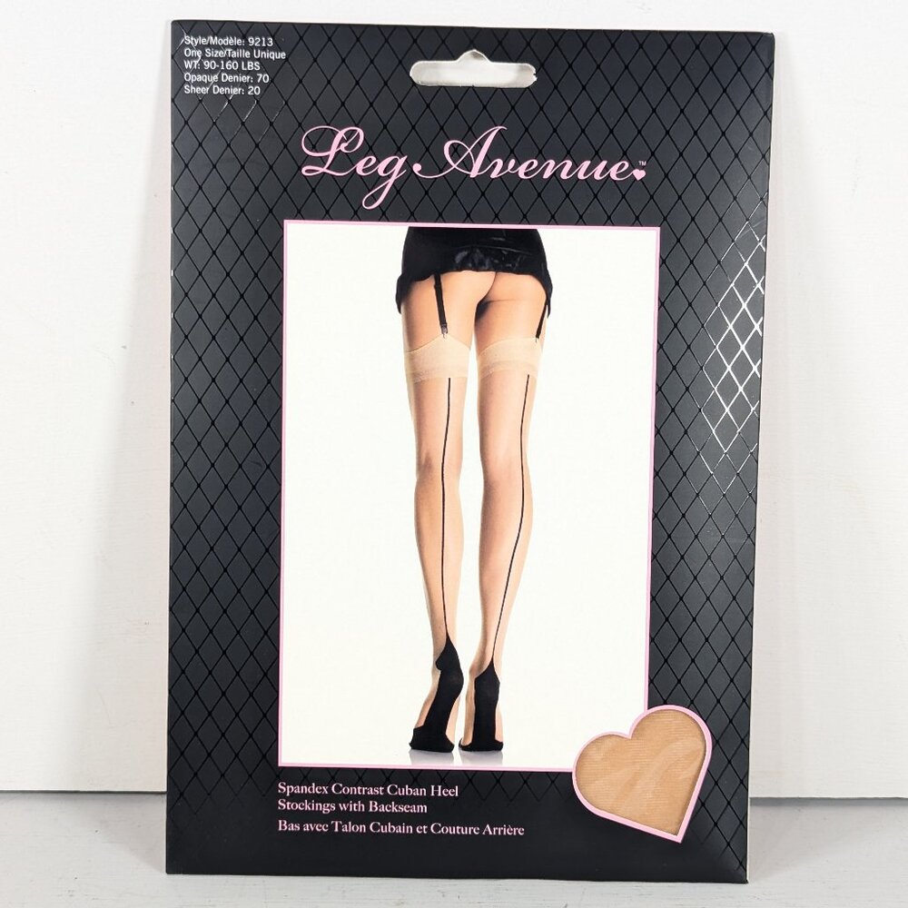 LEG AVENUE *Beige* Thigh High Stockings (NOT STAY UPS) + black heel & backseam